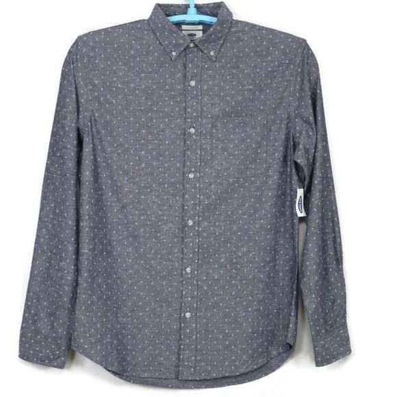Old Navy Slim Fit Shirt Chambray Blue Floral Long Sleeve M Medium‎ - Picture 1 of 12
